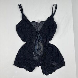 Y2K Gothic Fairy Lace Top in Black VTG Grunge Women's Large Cami Floral Romantic